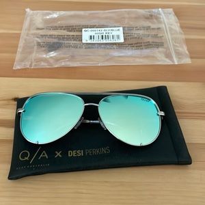 Quay Australia x Desi Perkins High Key Sunglasses in Silver/Blue